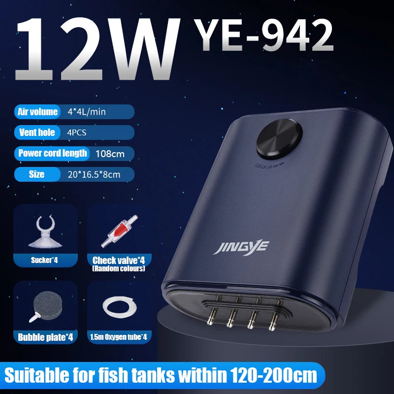 Silent Aquarium Oxygen Air Pump with Check Valve Fish Tank Four Outlet Large Oxygenator Aquarium Air Compressor Aerator 220V 14W